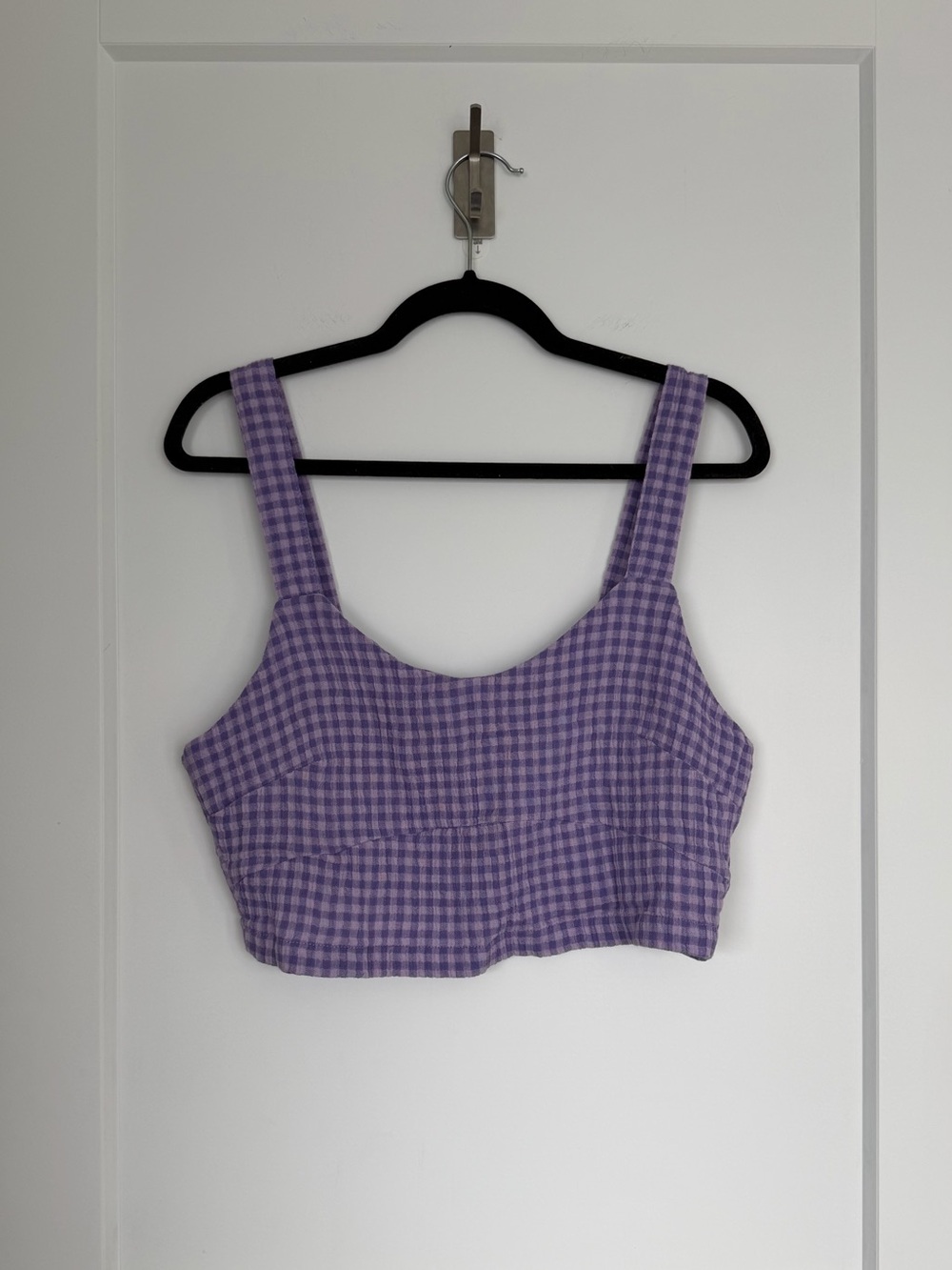 Rip Curl Purple Gingham Smocked Back Crop Top Size Medium